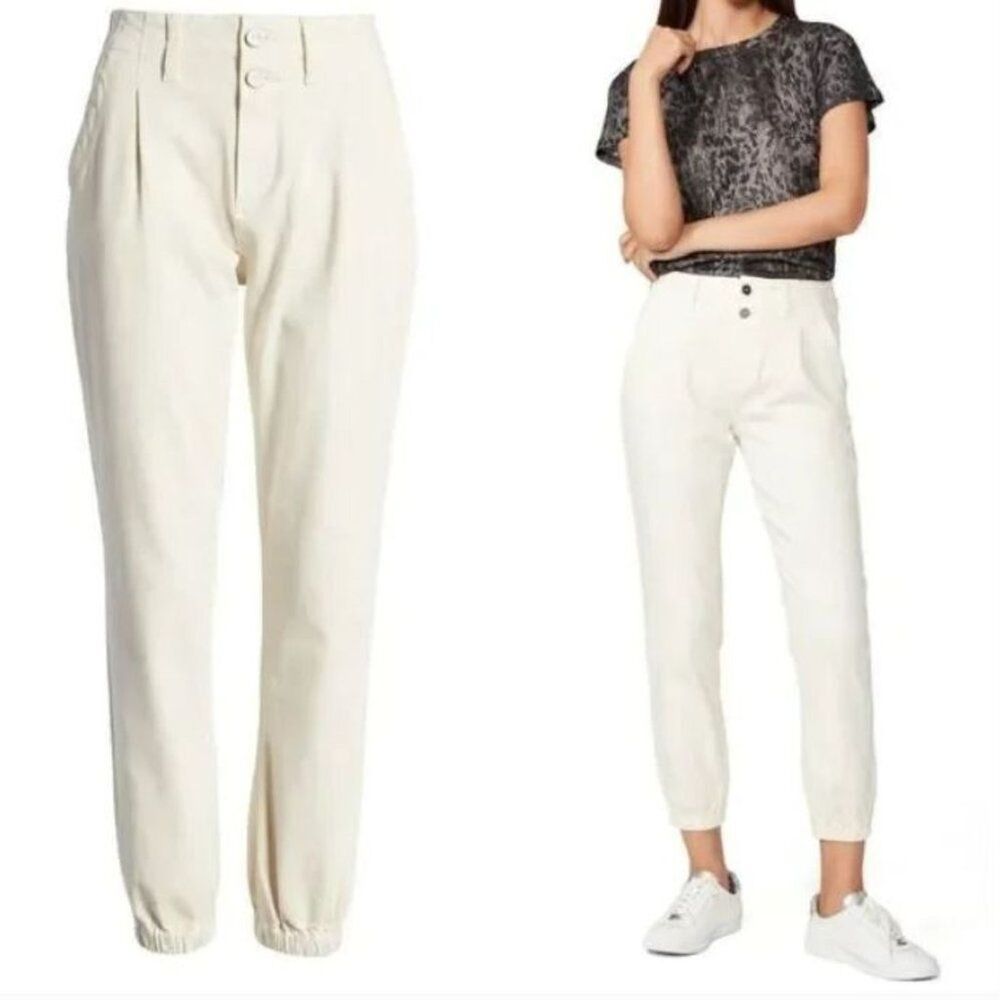 Paige Women's Jeans Pleated Mayslie Button High Rise Skinny Quartz Sand size 32
